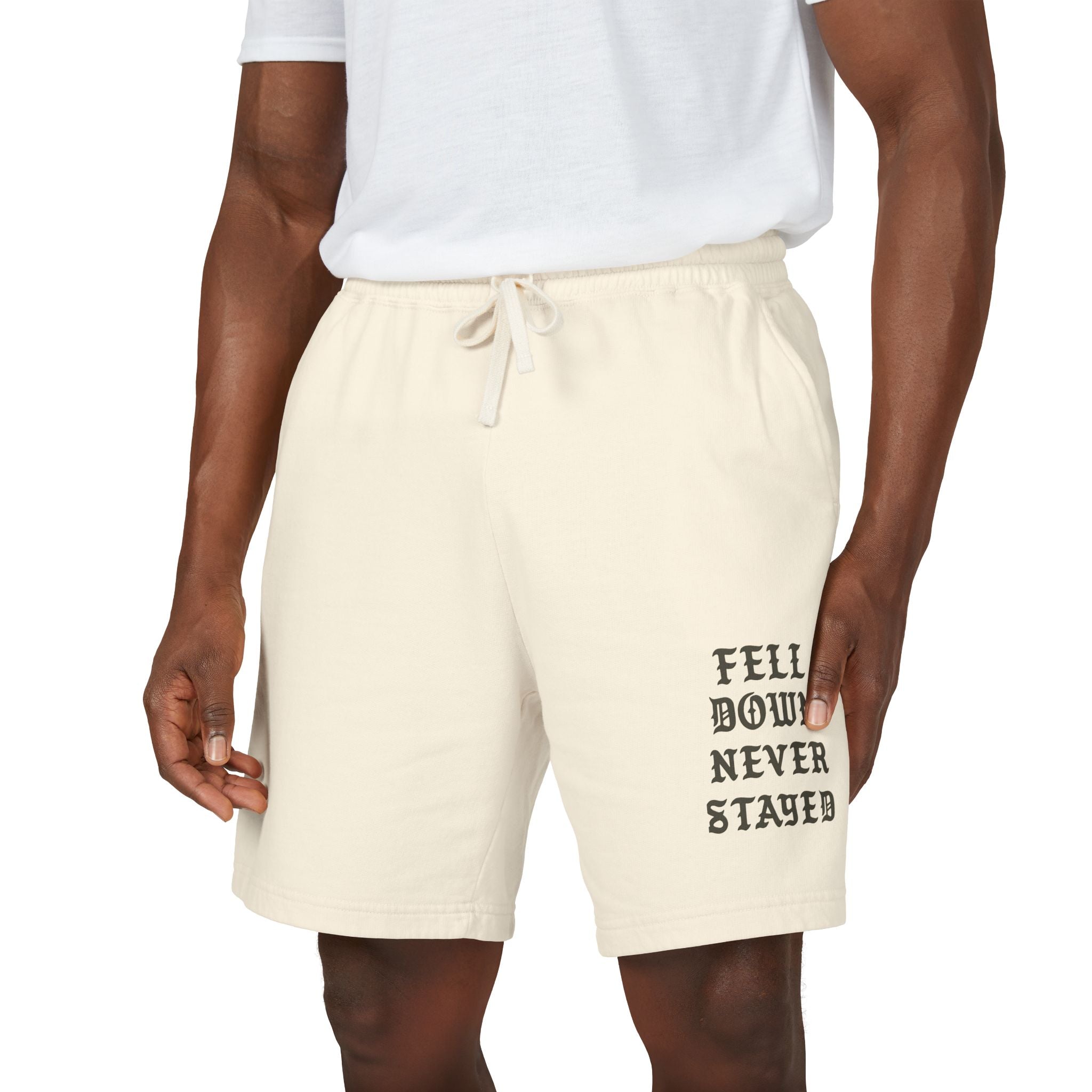 Fleece Sweat Shorts — “Fell Down Never Stayed” Motivational Lounge Shorts