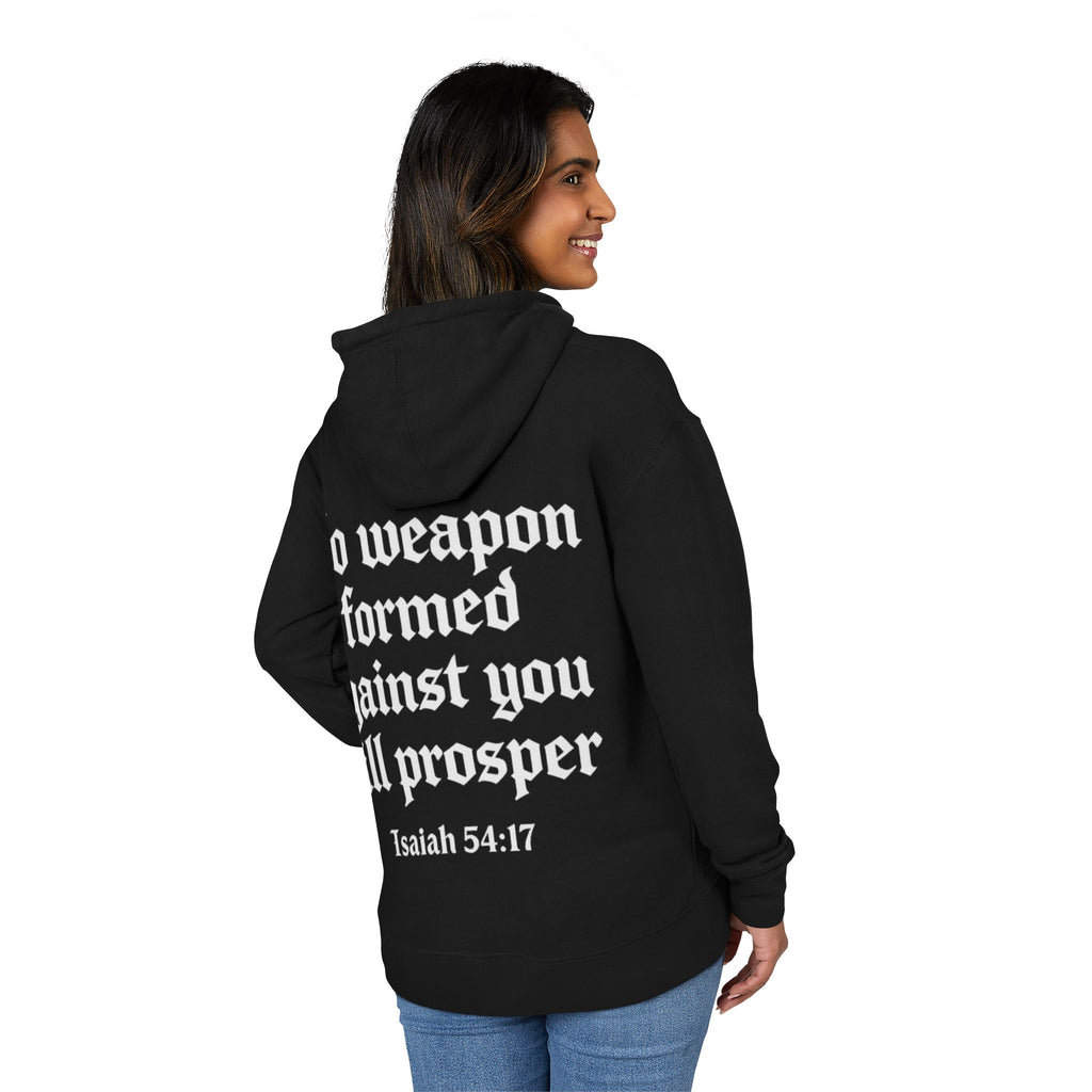 No Weapon Formed Against You Hoodie | Isaiah 54:17 Cross Christian Sweatshirt