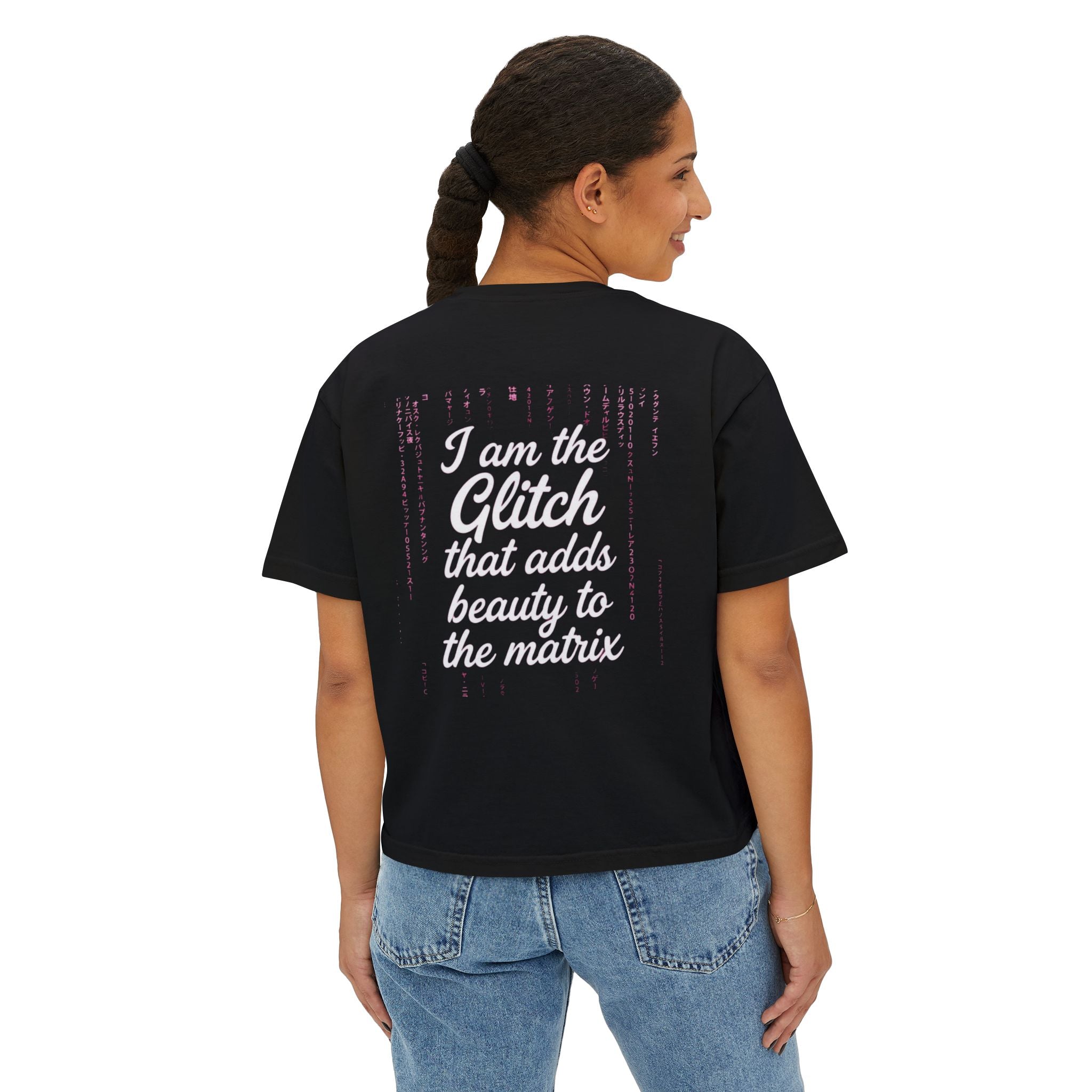 Women's Boxy Tee — “I Am the Glitch That Adds Beauty to the Matrix” Graphic Tee