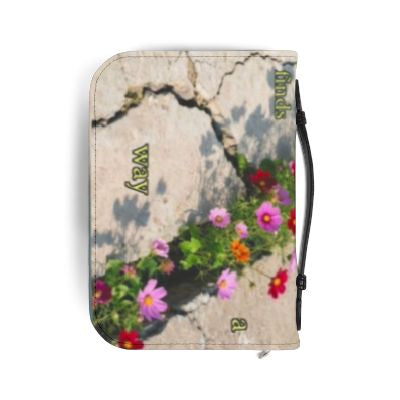 Bible Cover - "Life Finds a Way" Floral Cracked Concrete Design Zippered Bible Case